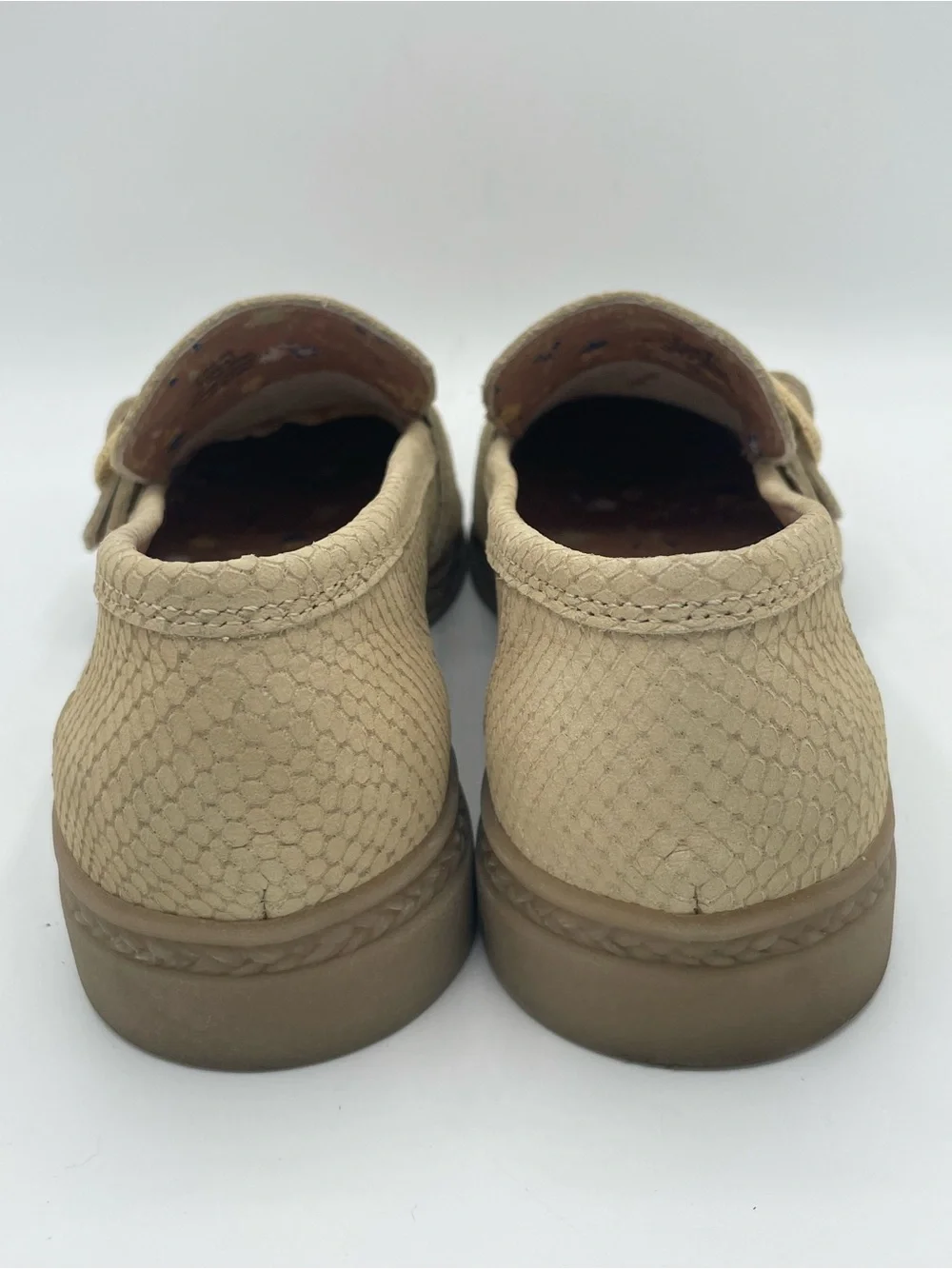 Lucky Brand Ryder’s Snake Embossed Leather Beige Textured Buckle Loafers